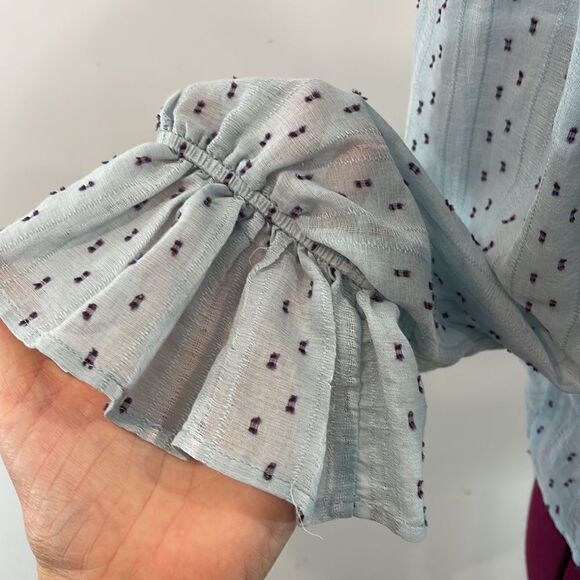 Zara blue textured Swiss dot mesh long sleeve ruffle blouse top M in Pastel Blue - Picture 5 of 8